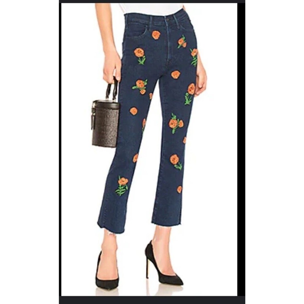 MOTHER Denim Hustler Fray Poppies RARE Summer  Jeans revolve EMBROIDERED floral